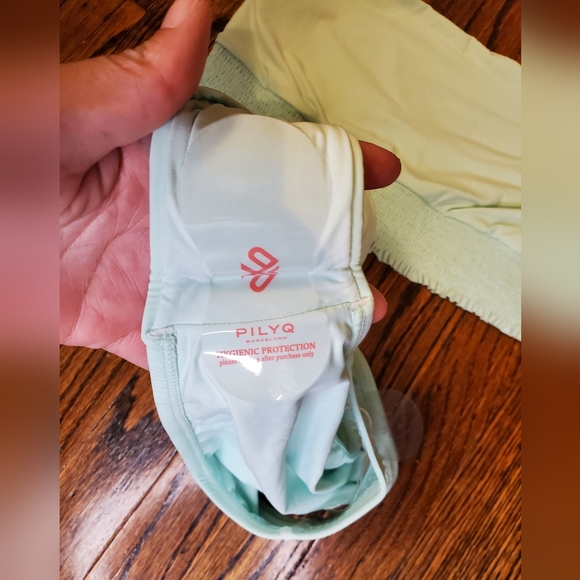 PILYQ NWT Azura Smoked Mint Green Bandeau & Smoked Teeny Bikini Bottom Set Sz L - Picture 10 of 15